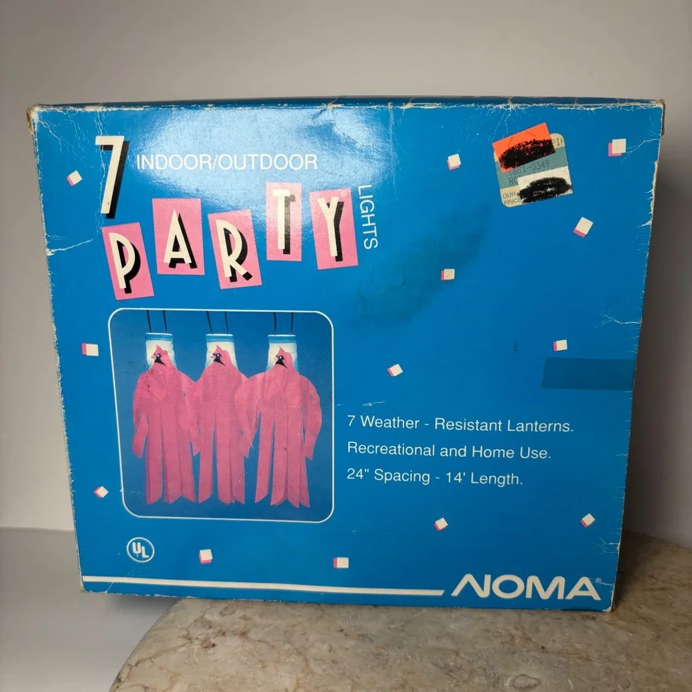 VTG Noma Cardinal Windsock Party Lights 14ft Red Blue 7 Weather Resist Lanterns